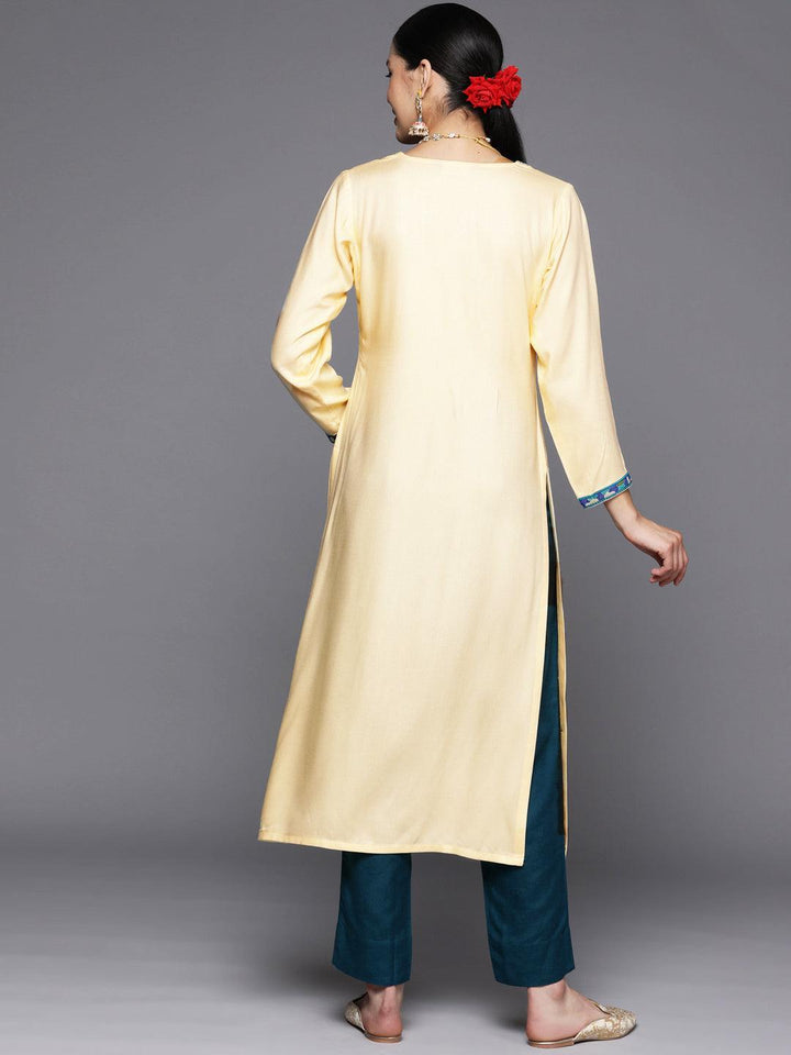 Cream Yoke Design Wool Straight Kurta