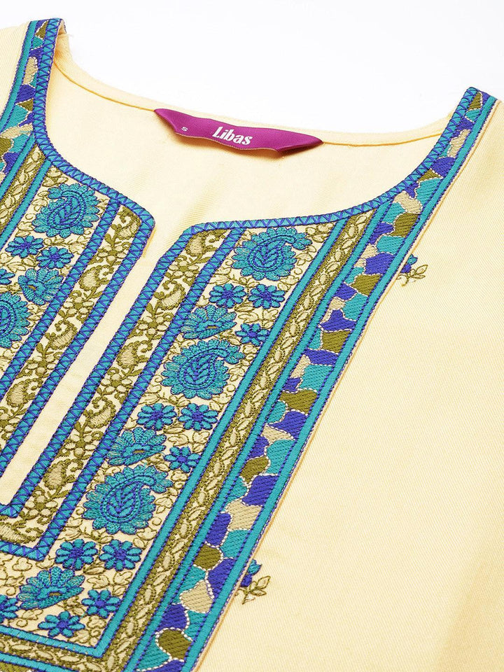 Cream Yoke Design Wool Straight Kurta