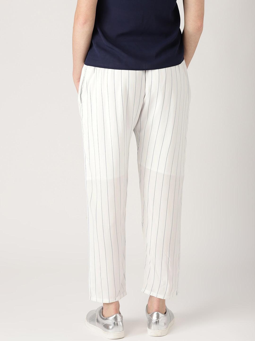 White Striped Rayon Trousers - ShopLibas
