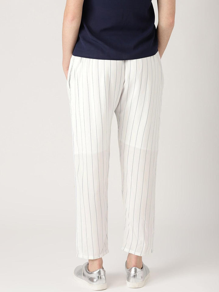White Striped Rayon Trousers
