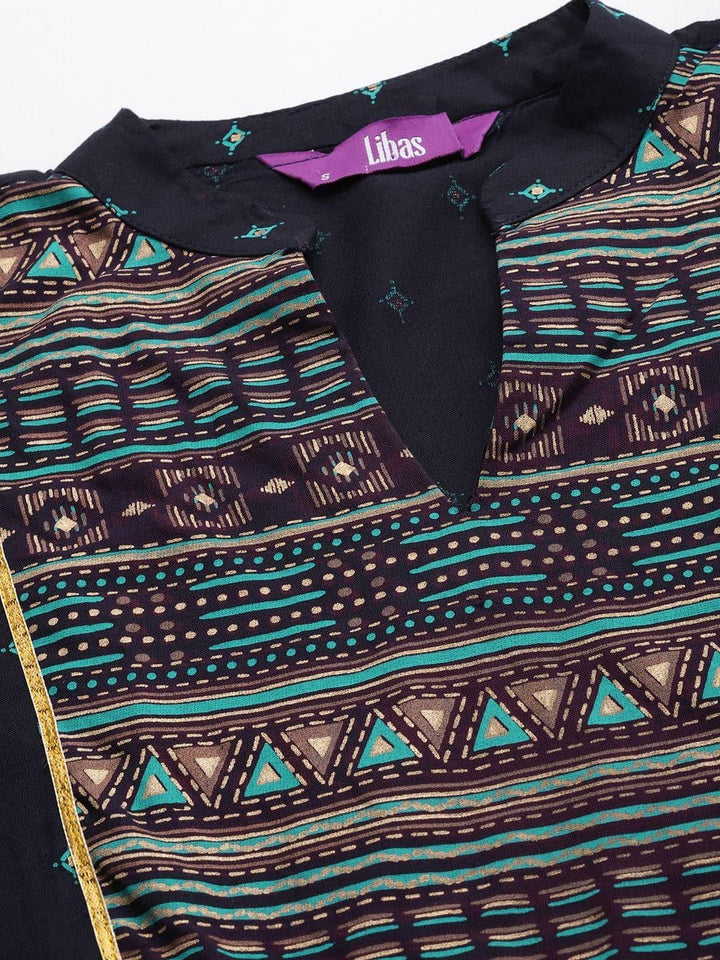 Blue Printed Rayon Kurta