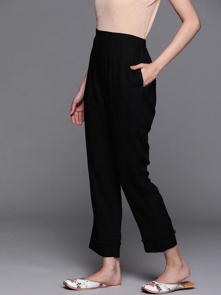 Black Solid Rayon Trousers