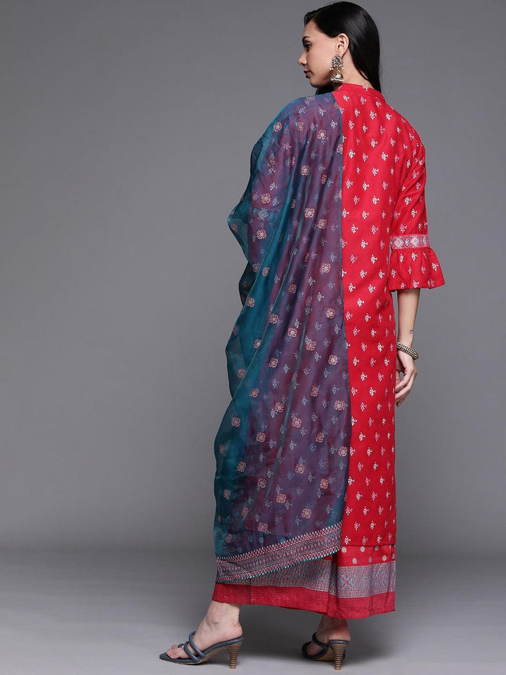 Pink Printed Silk Blend Suit Set