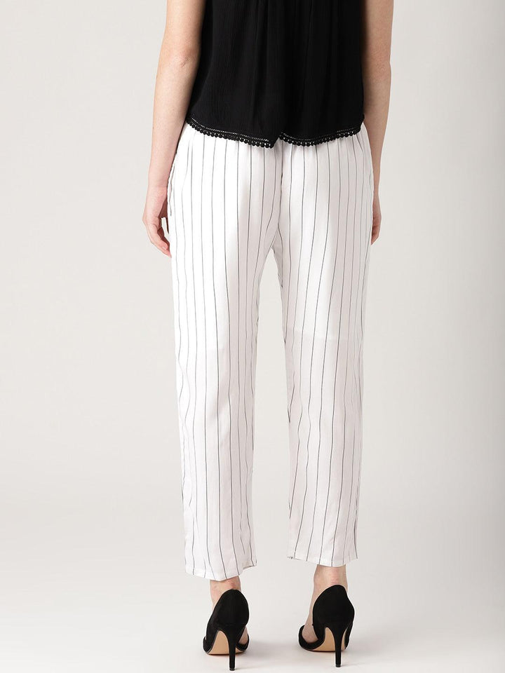 White Striped Rayon Trousers
