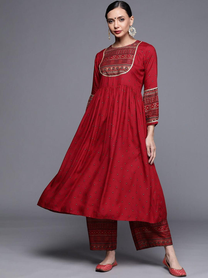 Maroon Printed Rayon Kurta