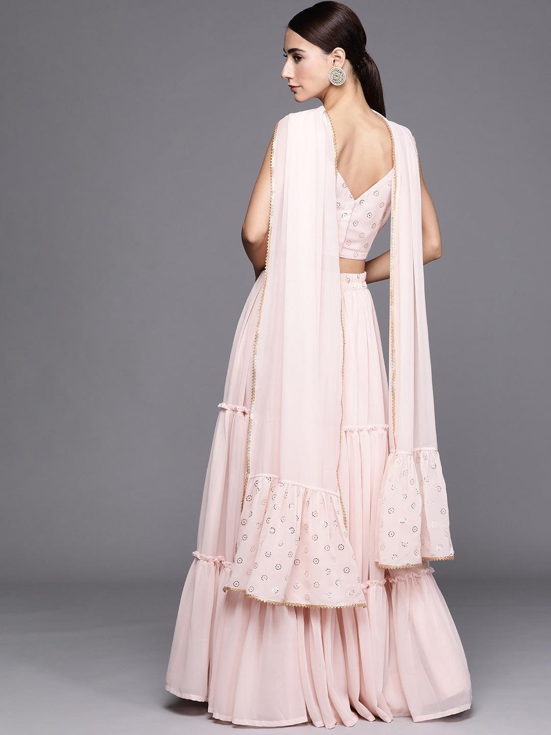 Pink Woven Design Georgette Lehenga Choli - ShopLibas