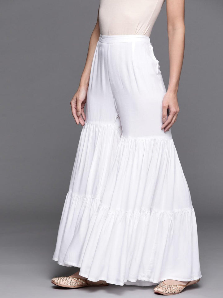 White Solid Rayon Sharara Pants