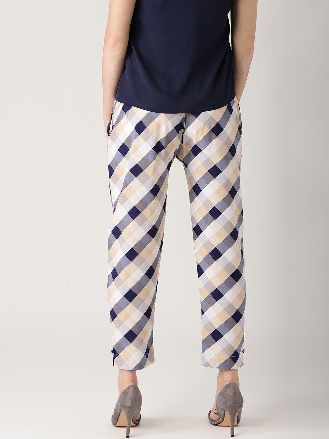 White Checkered Polyester Trousers - ShopLibas