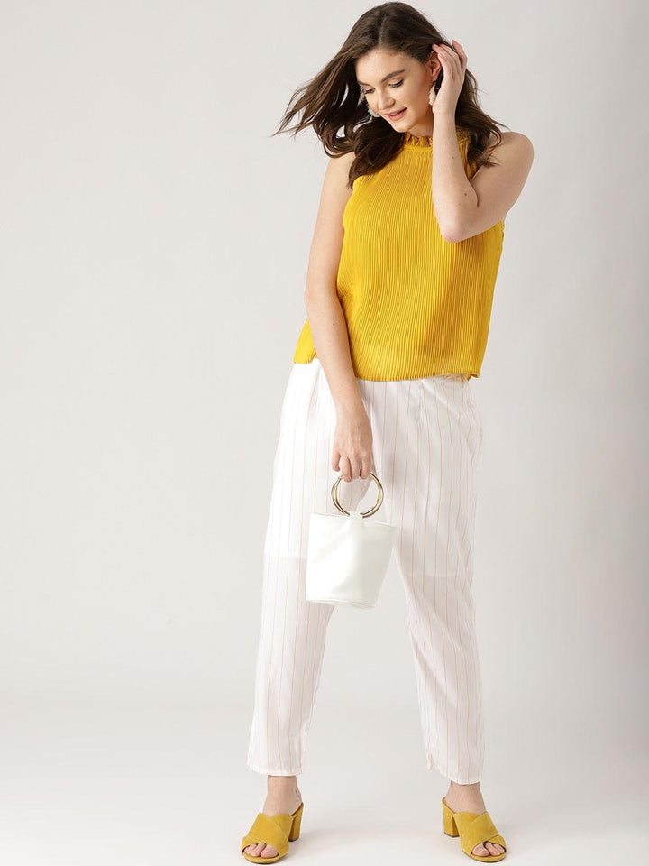 White Striped Rayon Trousers