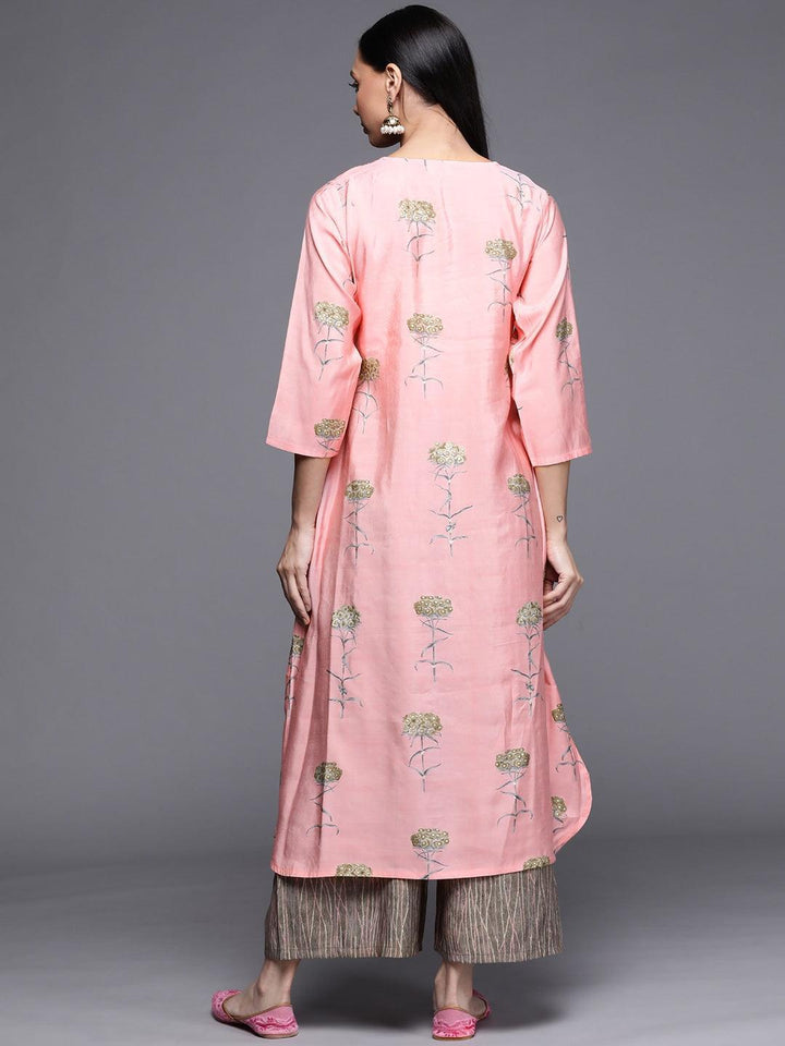 Pink Printed Chanderi Silk Kurta
