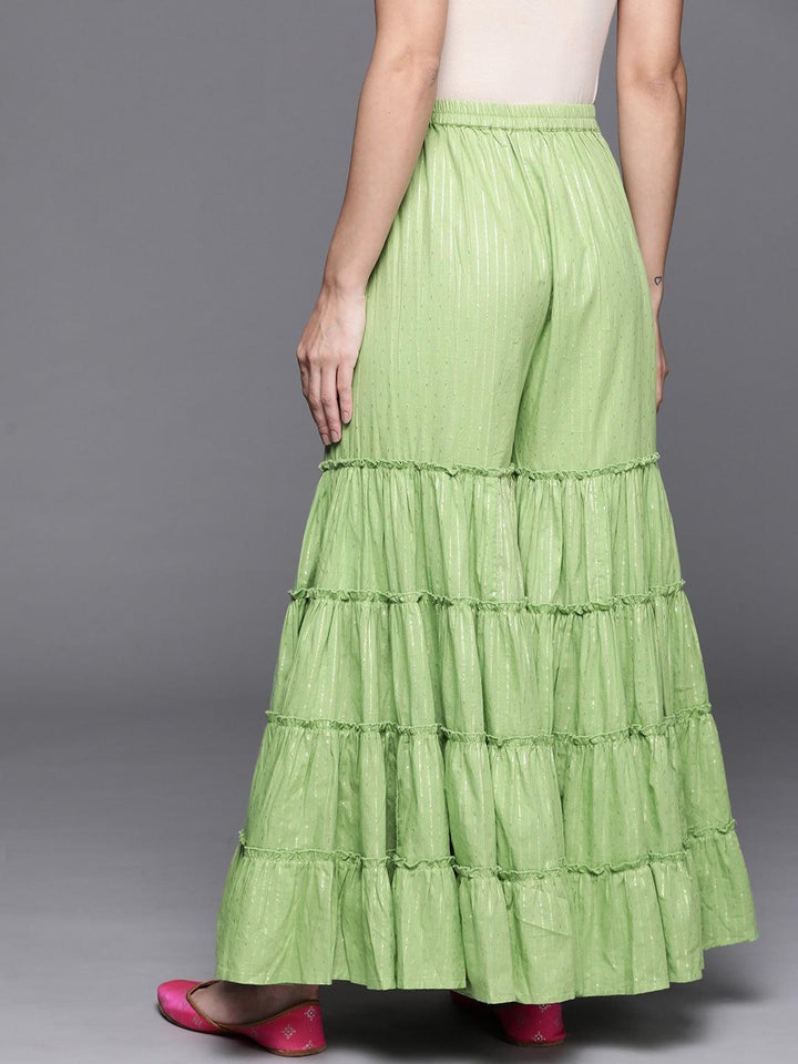 Green Self Design Cotton Sharara Pants