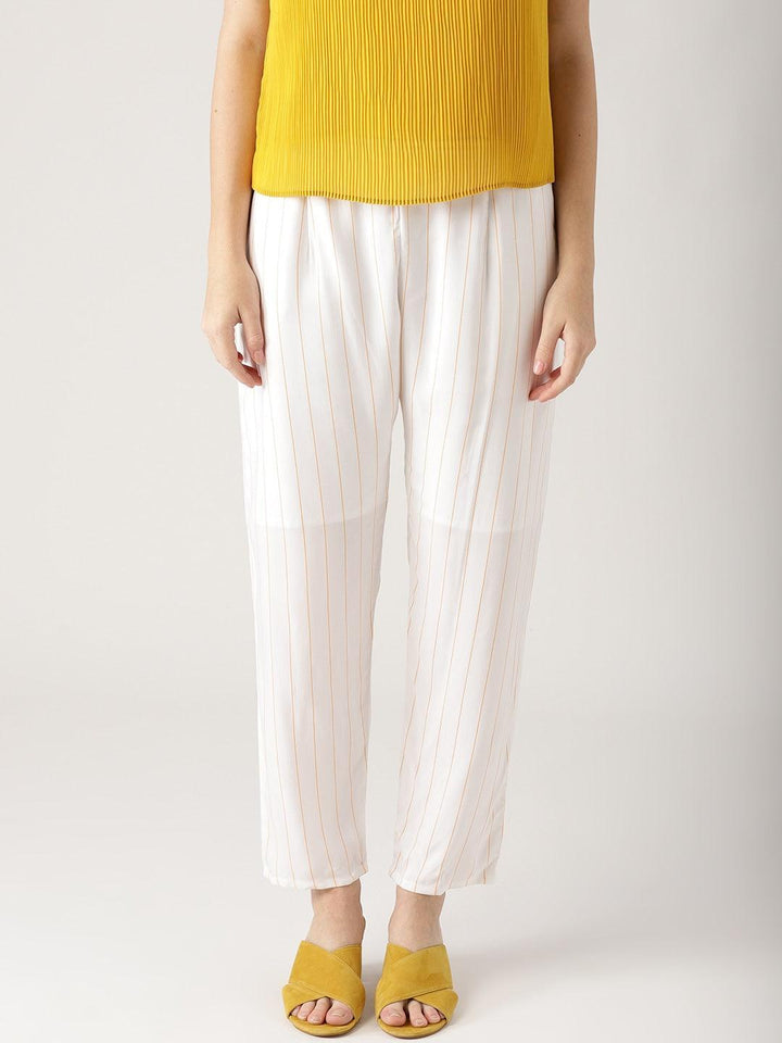 White Striped Rayon Trousers