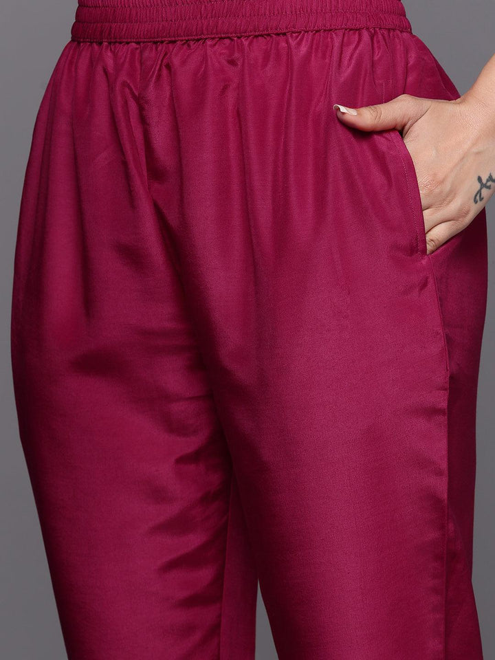 Fuchsia Embroidered Silk Blend Anarkali Suit Set With Trousers