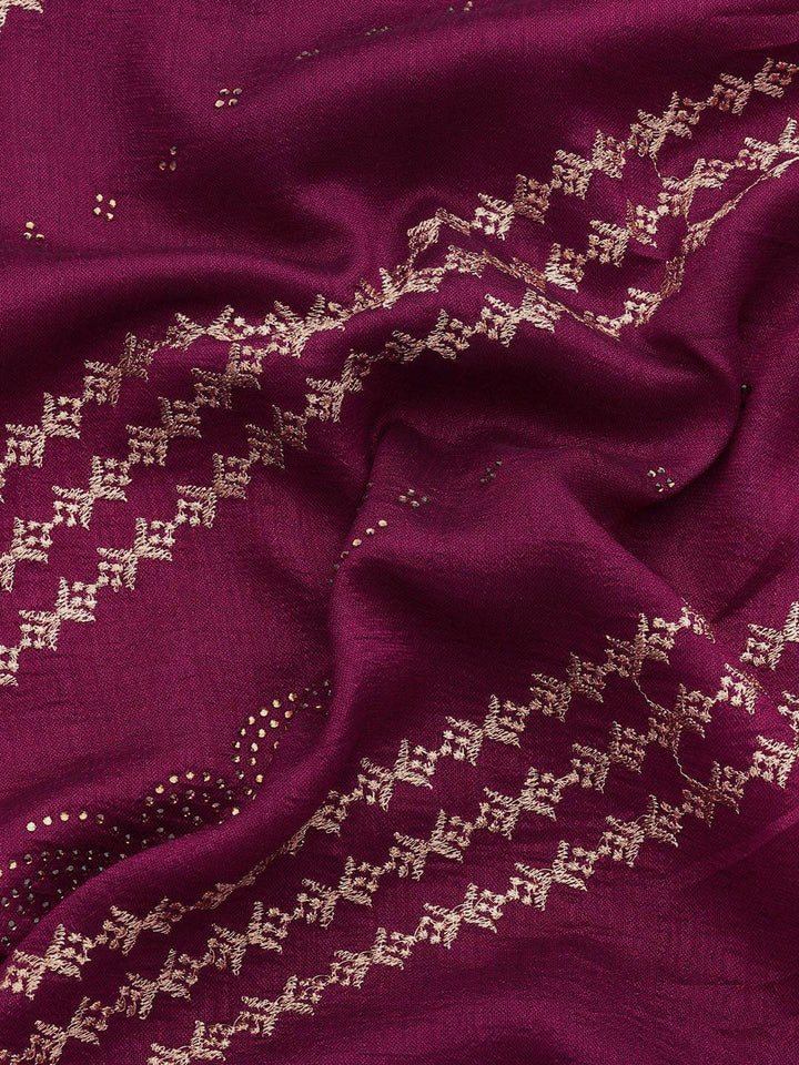 Fuchsia Embroidered Silk Blend Saree