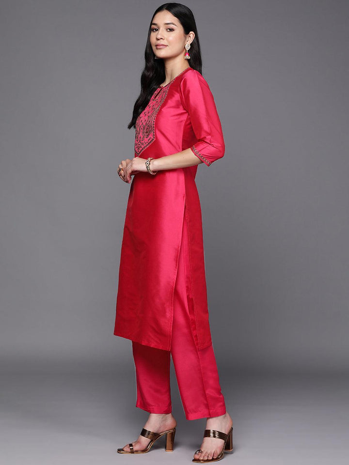 Fuchsia Yoke Design Silk Straight Kurta