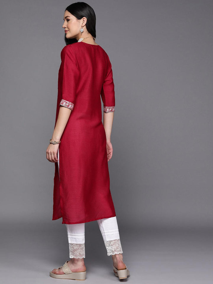 Fuchsia Yoke Design Silk Straight Kurta