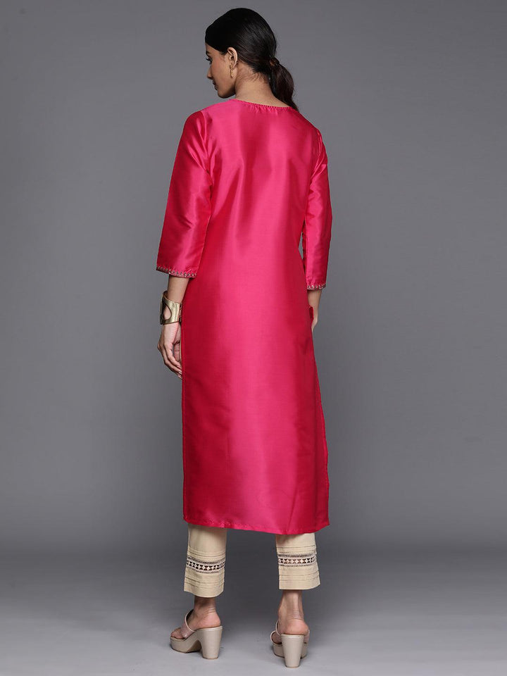 Fuchsia Yoke Design Silk Straight Kurta