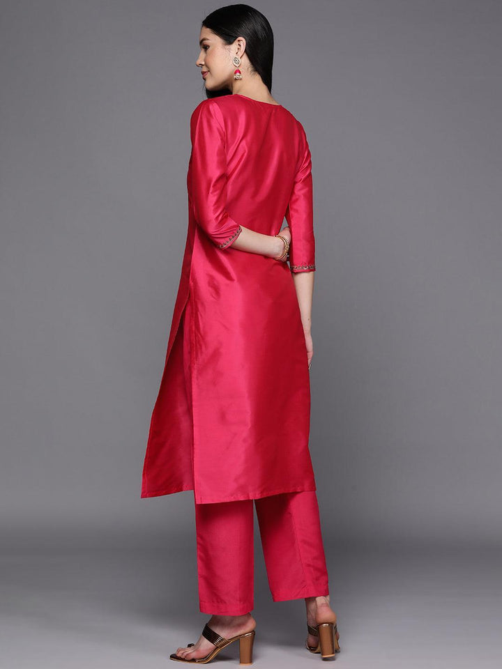 Fuchsia Yoke Design Silk Straight Kurta