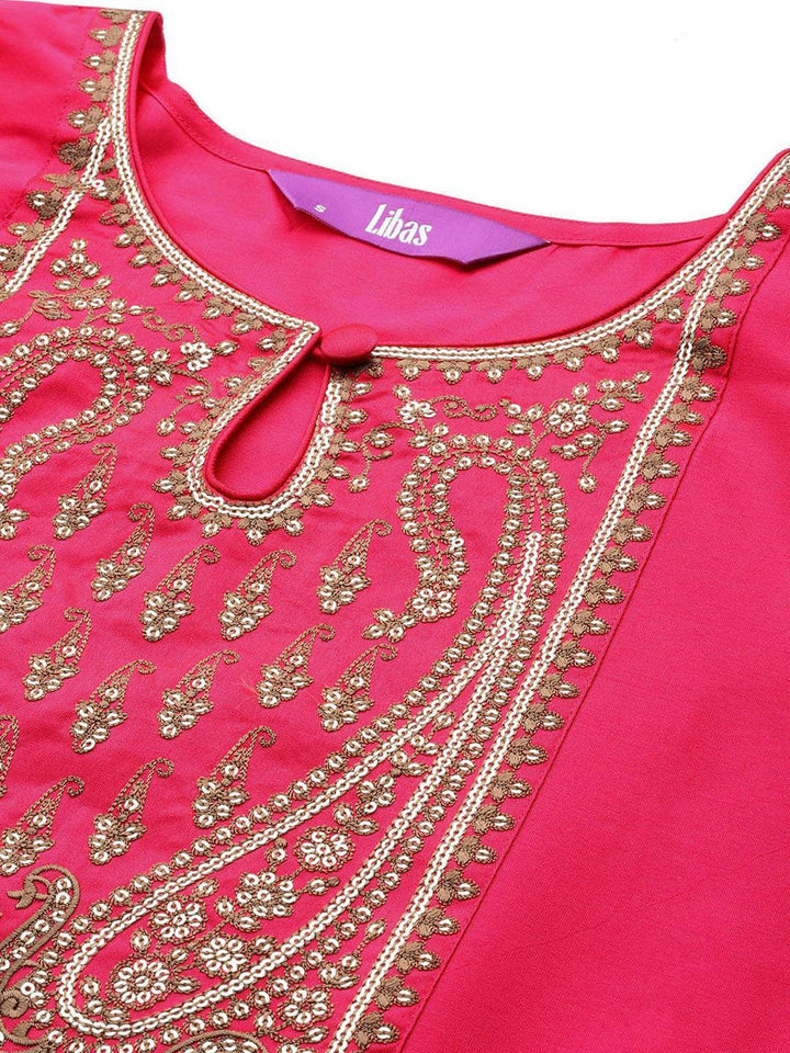 Fuchsia Yoke Design Silk Straight Kurta