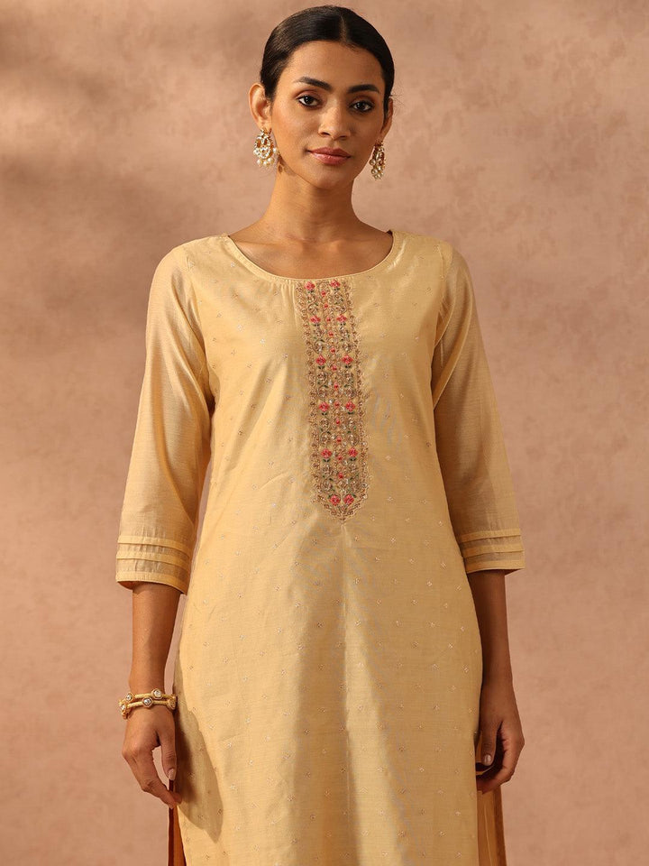 Gold Woven Design Chanderi Silk Straight Kurta