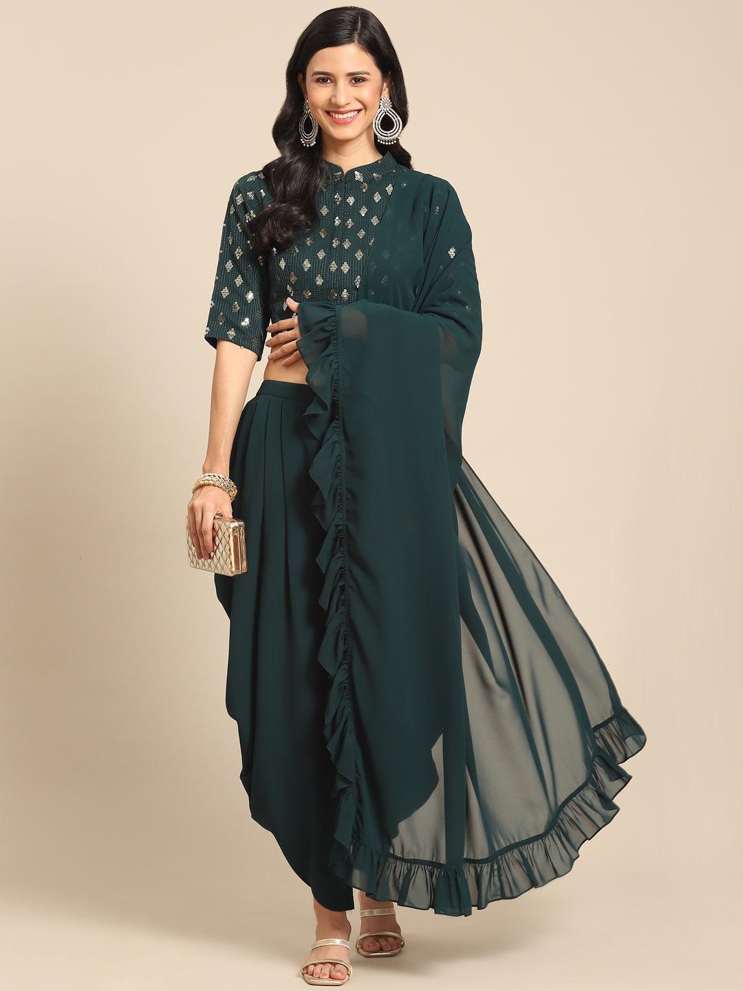 Buy Green Embellished Georgette Dhoti Saree Online in United States at $55.00 | Libas Buy Green Embellished Georgette Dhoti Saree Online in United States at $55.00 | Libas