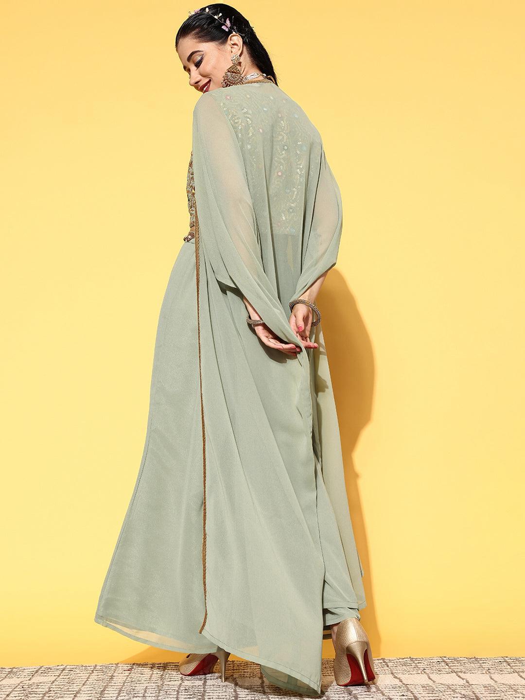 Green Embellished Georgette Co-Ords - ShopLibas