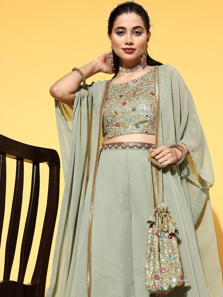 Green Embellished Georgette Co-Ords