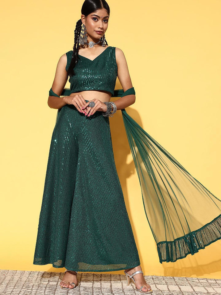 Green Embellished Nylon 3 Piece Co-Ords