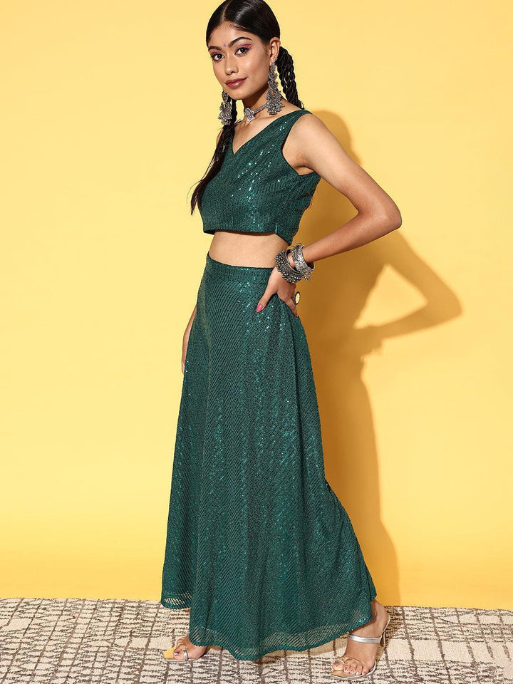 Green Embellished Nylon 3 Piece Co-Ords