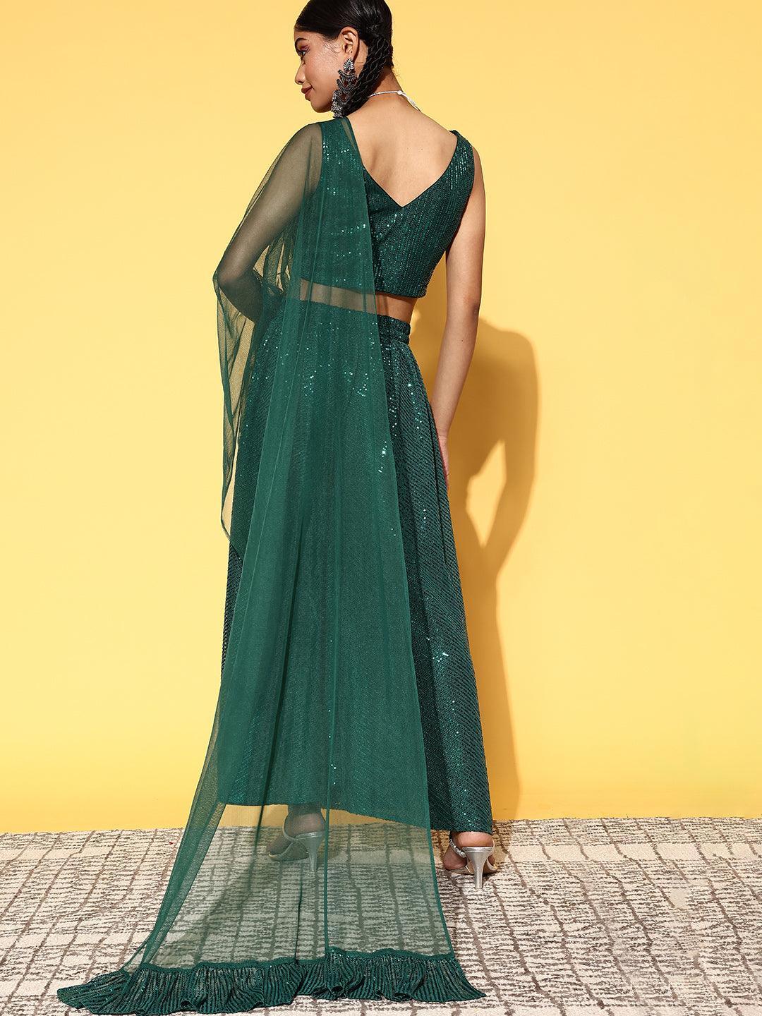 Green Embellished Nylon Co-Ords - ShopLibas