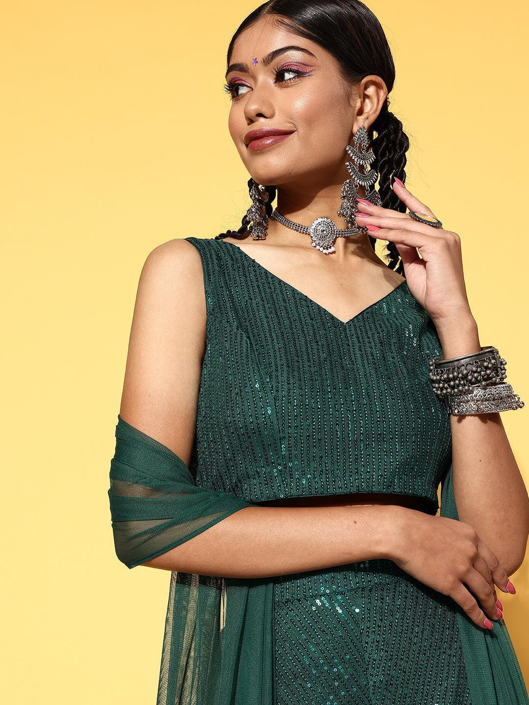 Green Embellished Nylon Co-Ords - ShopLibas