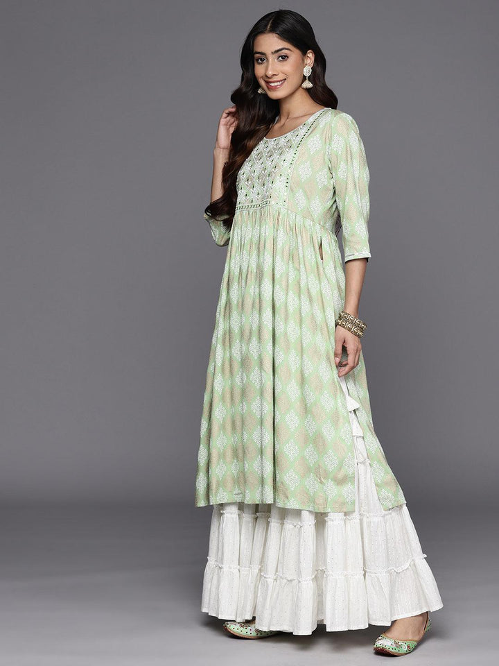 Green Embellished Rayon A-Line Kurta
