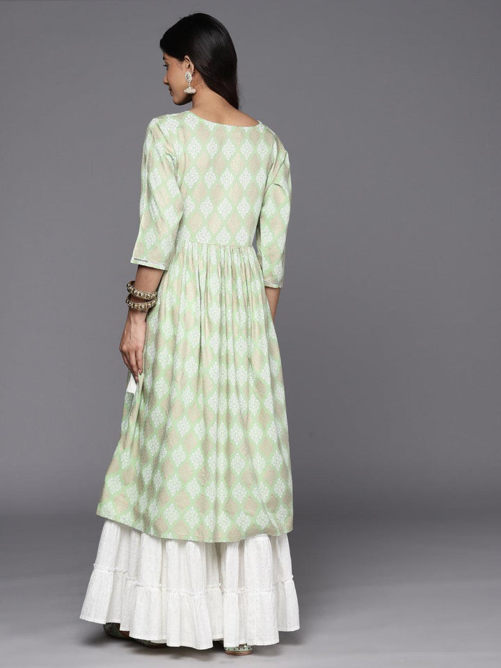Green Embellished Rayon A-Line Kurta