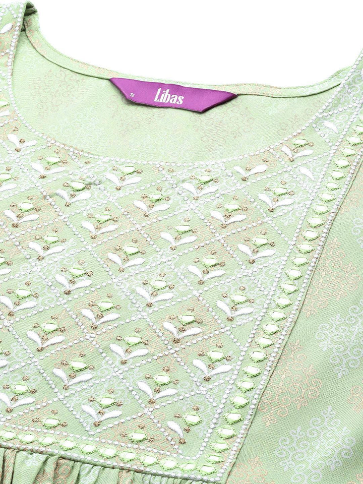 Green Embellished Rayon A-Line Kurta