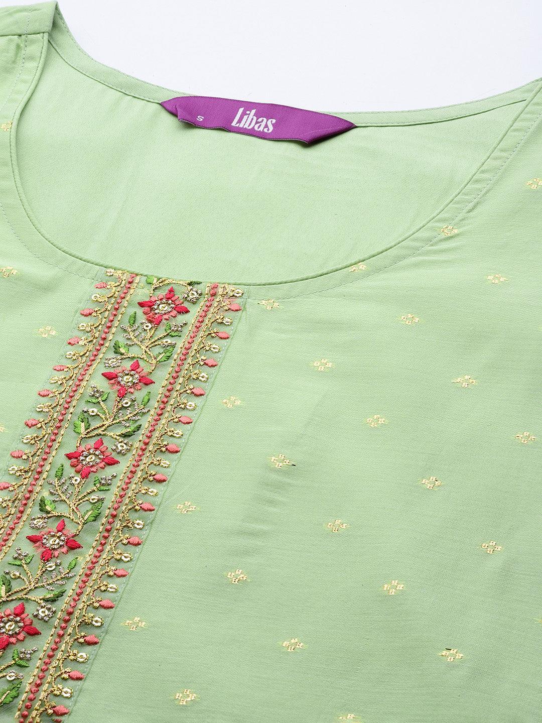 Green Embroidered Chanderi Silk Straight Kurta - ShopLibas