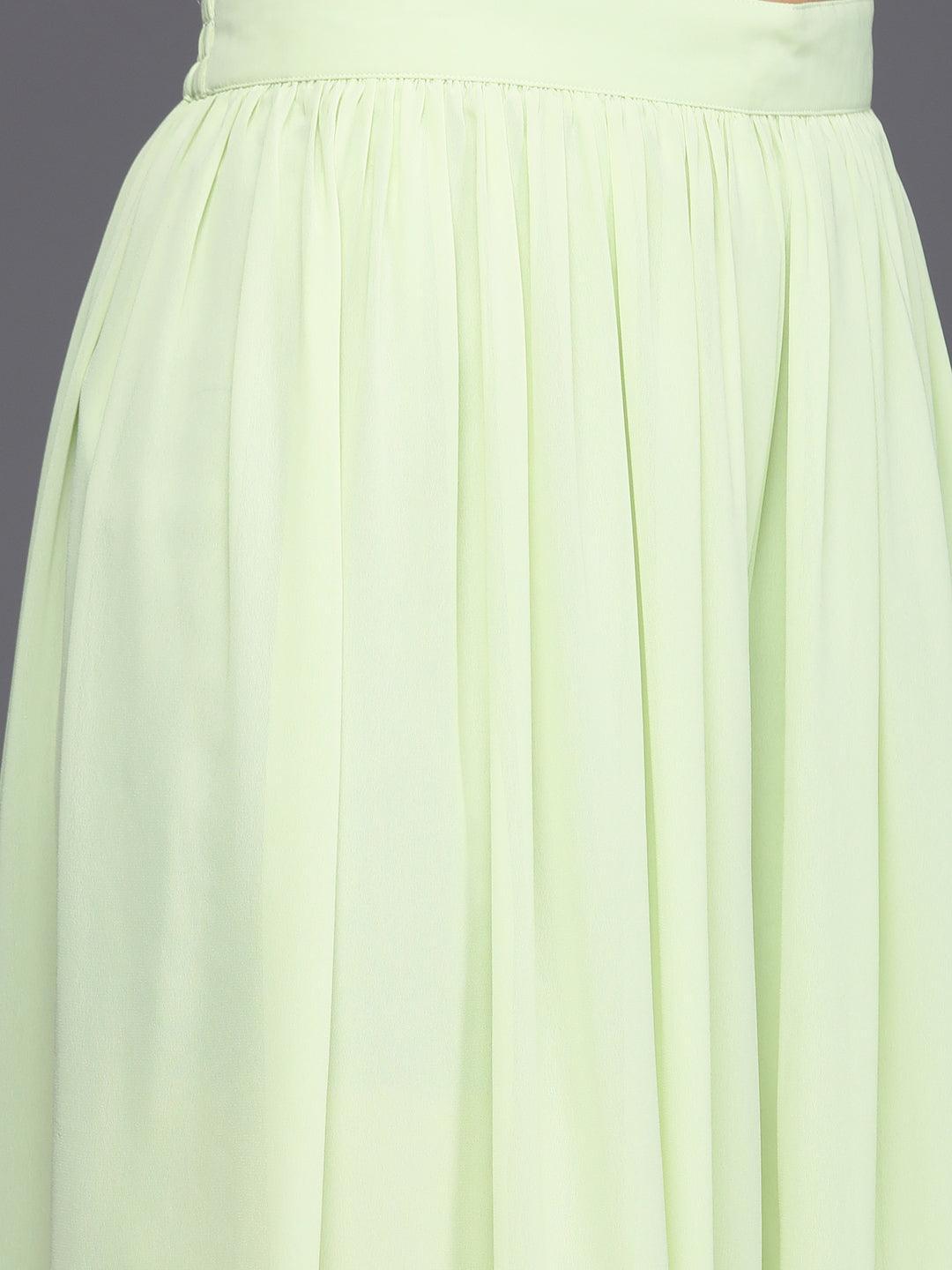 Green Embroidered Georgette A-Line Kurta With Palazzos & Dupatta - Libas