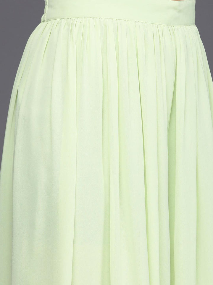 Green Embroidered Georgette A-Line Kurta With Palazzos & Dupatta