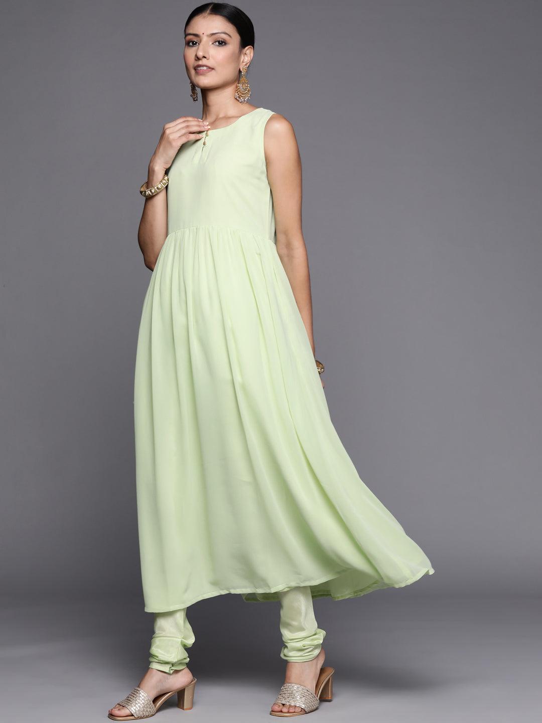 Green Embroidered Georgette Pakistani Style Suit Set - ShopLibas