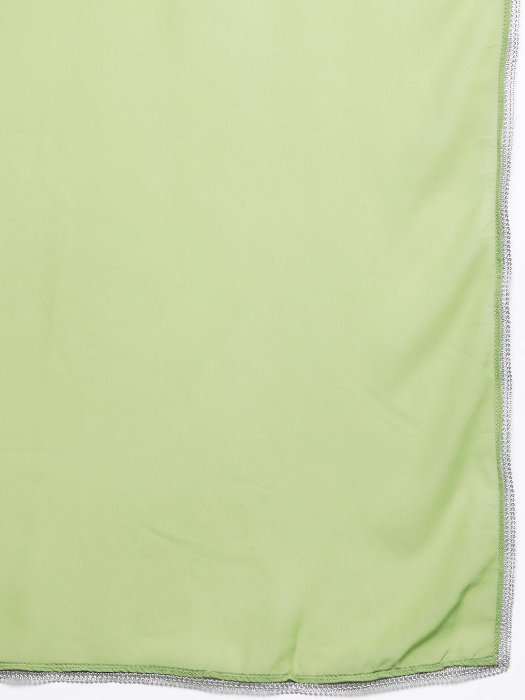 Green Embroidered Georgette Straight Suit Set With Trousers - Libas