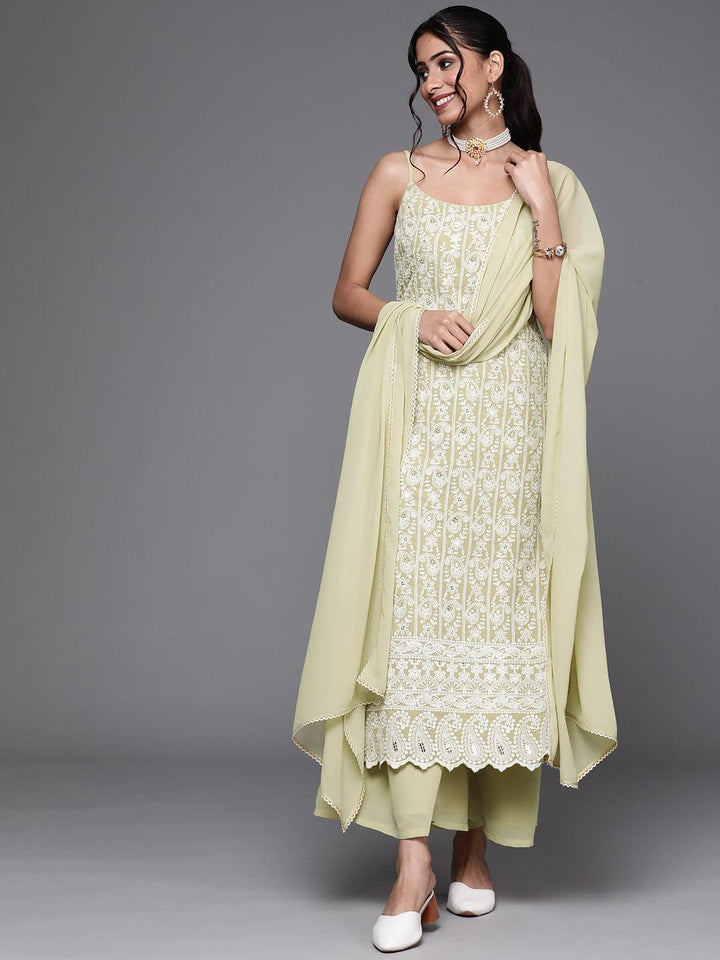 Green Embroidered Georgette Suit Set