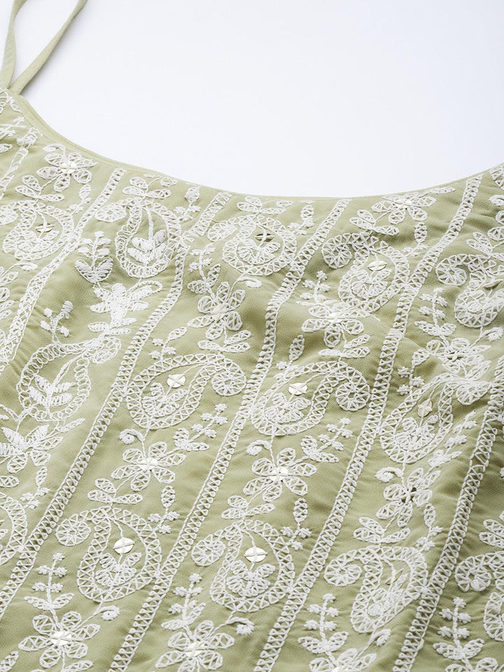 Green Embroidered Georgette Suit Set