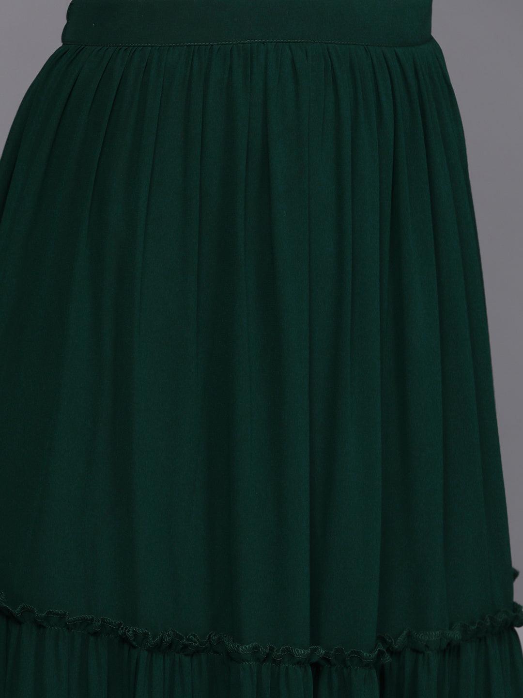 Green Embroidered Georgette Straight Suit Set With Skirt - Libas