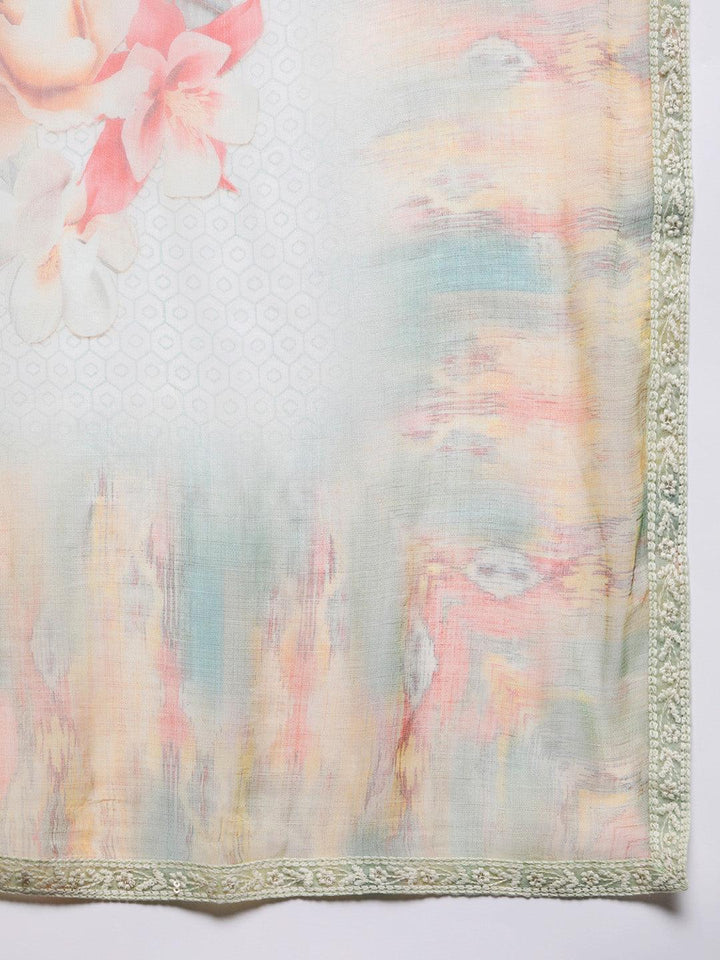 Green Embroidered Poly Georgette Straight Suit Set