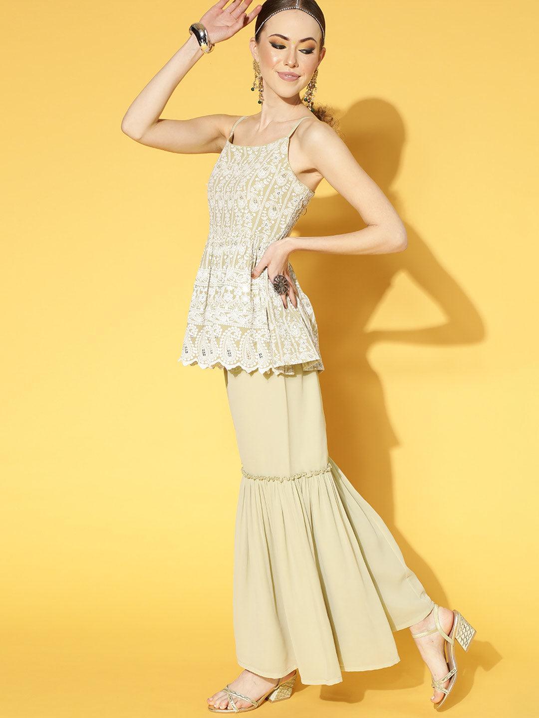 Green Embroidered Georgette Kurta Set - ShopLibas