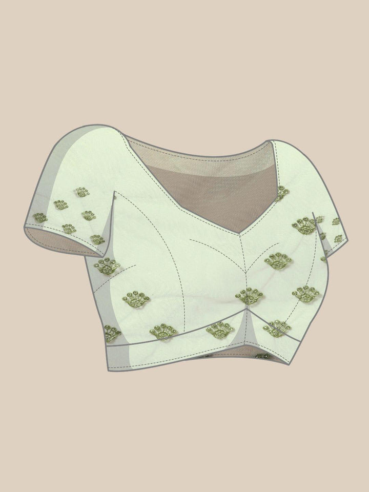 Green Embroidered Net Saree