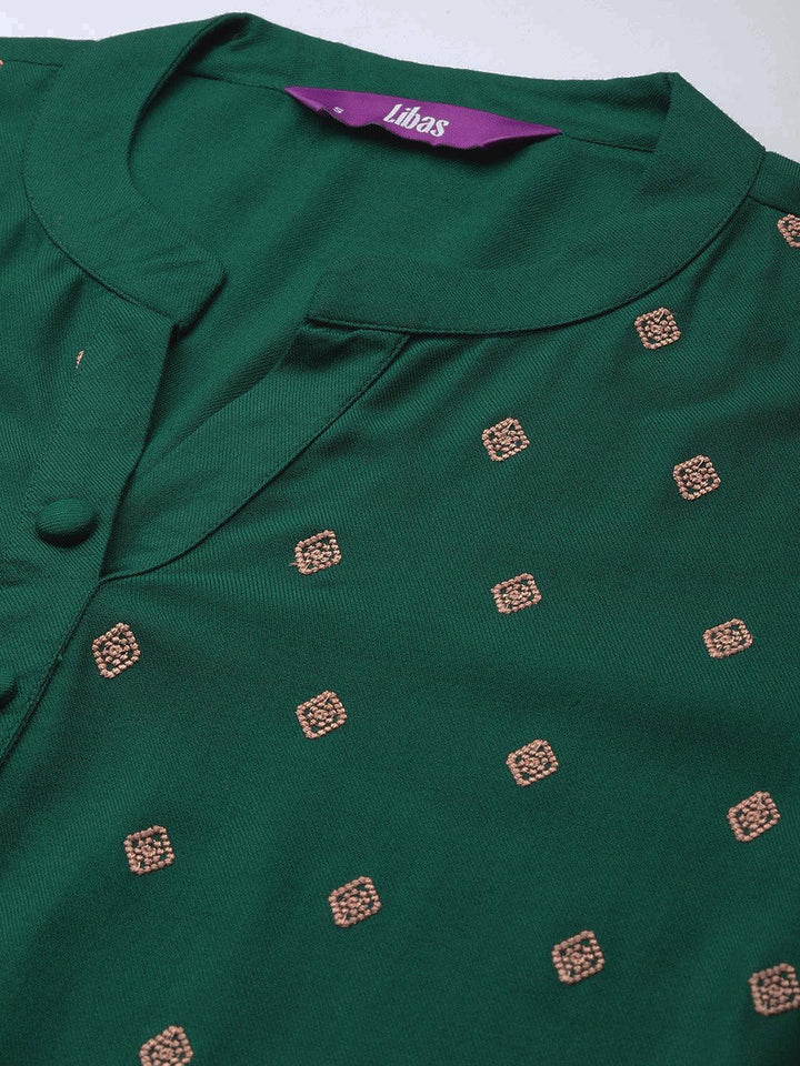 Green Embroidered Pashmina Wool Straight Kurta