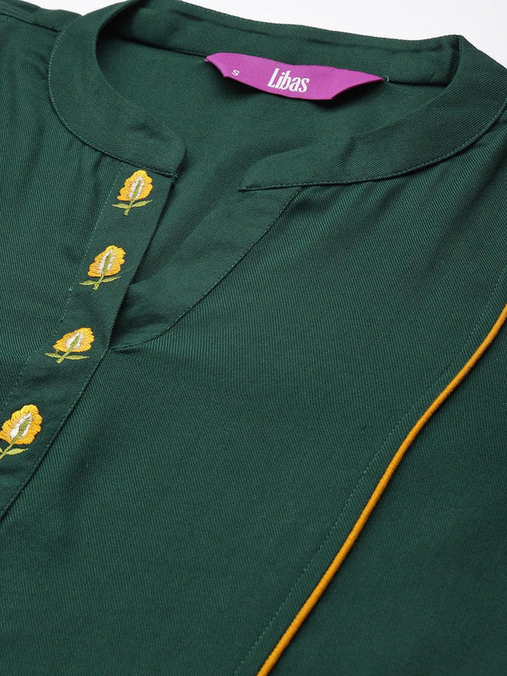 Green Embroidered Pashmina Wool Straight Kurta