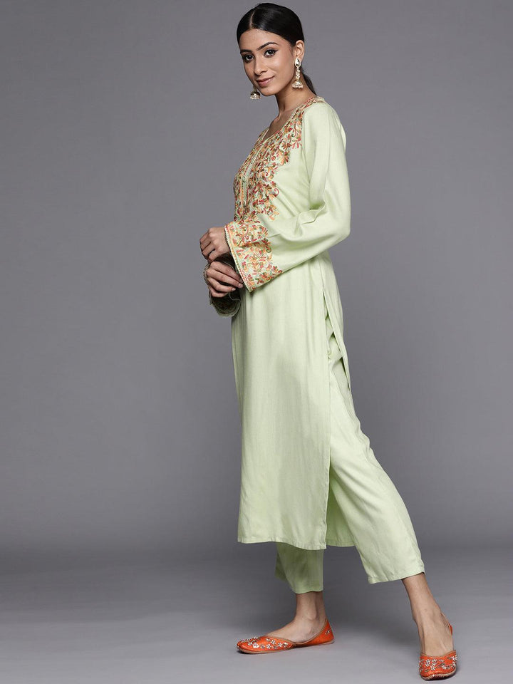 Green Embroidered Rayon Kurta