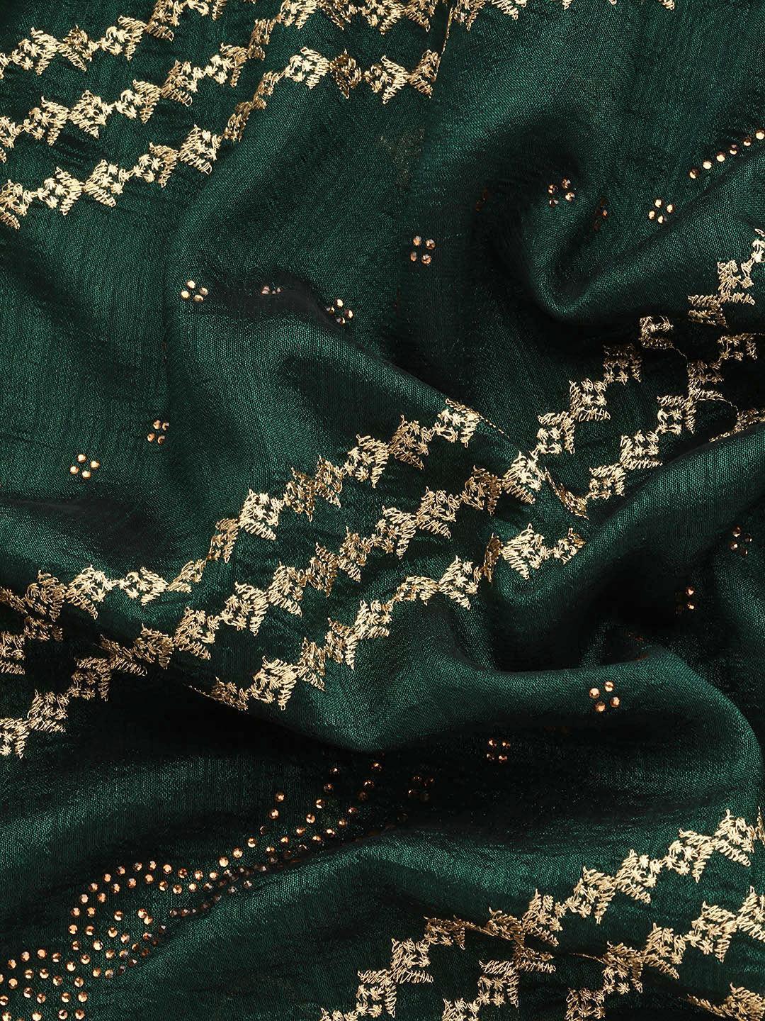 Green Embroidered Silk Blend Saree - Libas