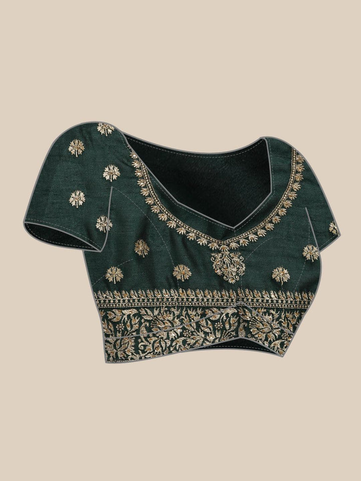 Green Embroidered Silk Blend Saree